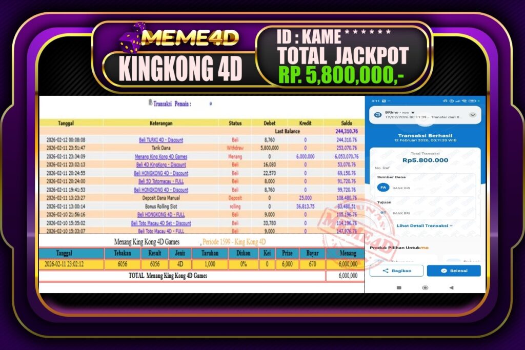Bukti Jp MEME4D Togel Online 12 February 2026