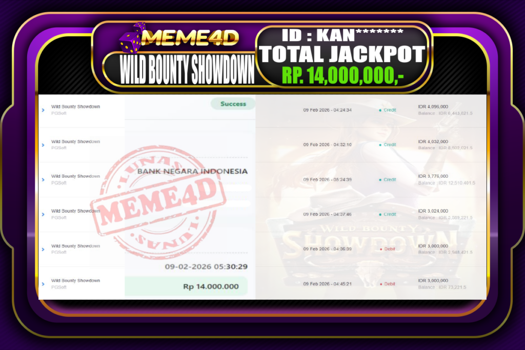 Bukti Jp MEME4D Slot Online 09 February 2026