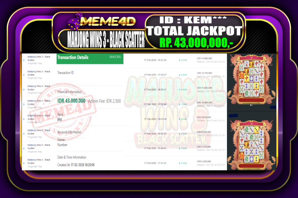 Bukti Jp MEME4D Slot Online 17 February 2026