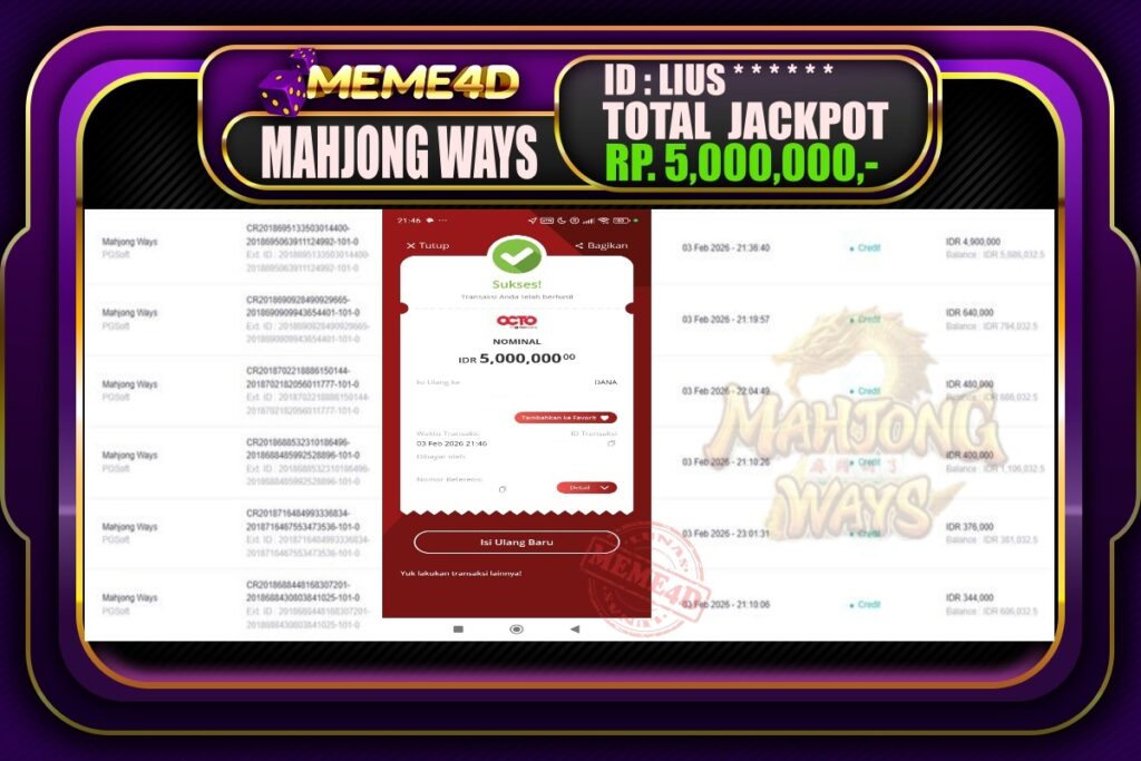 Bukti Jp MEME4D Slot Online 04 February 2026