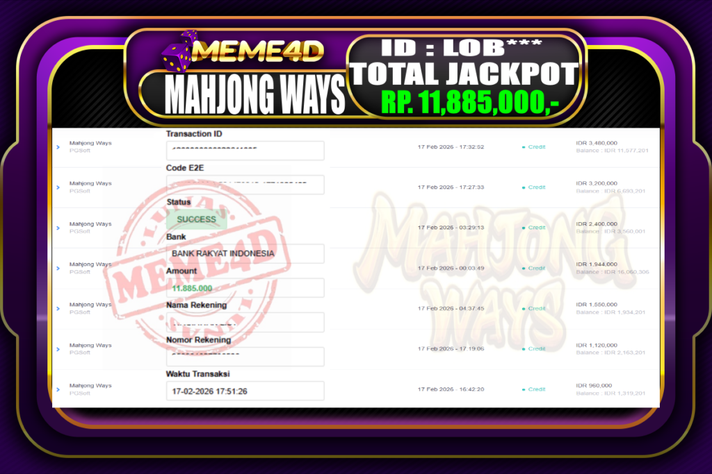 Bukti Jp MEME4D Slot Online 17 February 2026