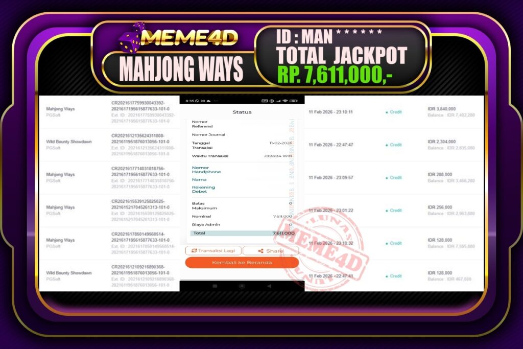 Bukti Jp MEME4D Slot Online 12 February 2026