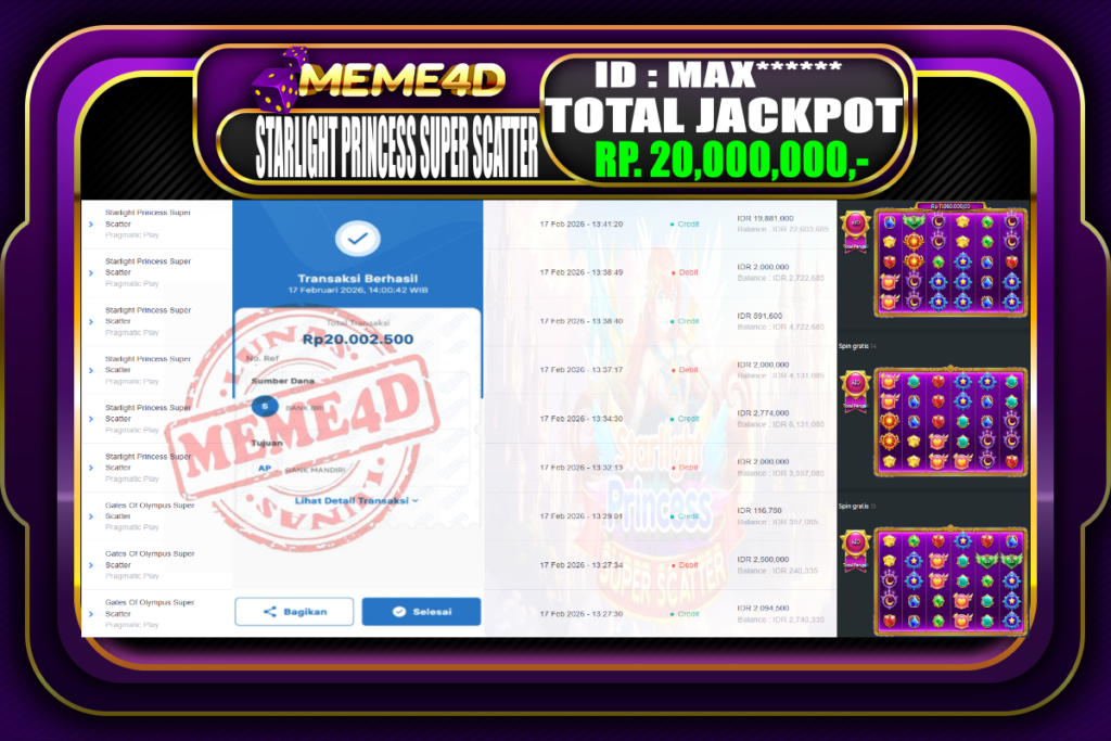 Bukti Jp MEME4D Slot Online 17 February 2026