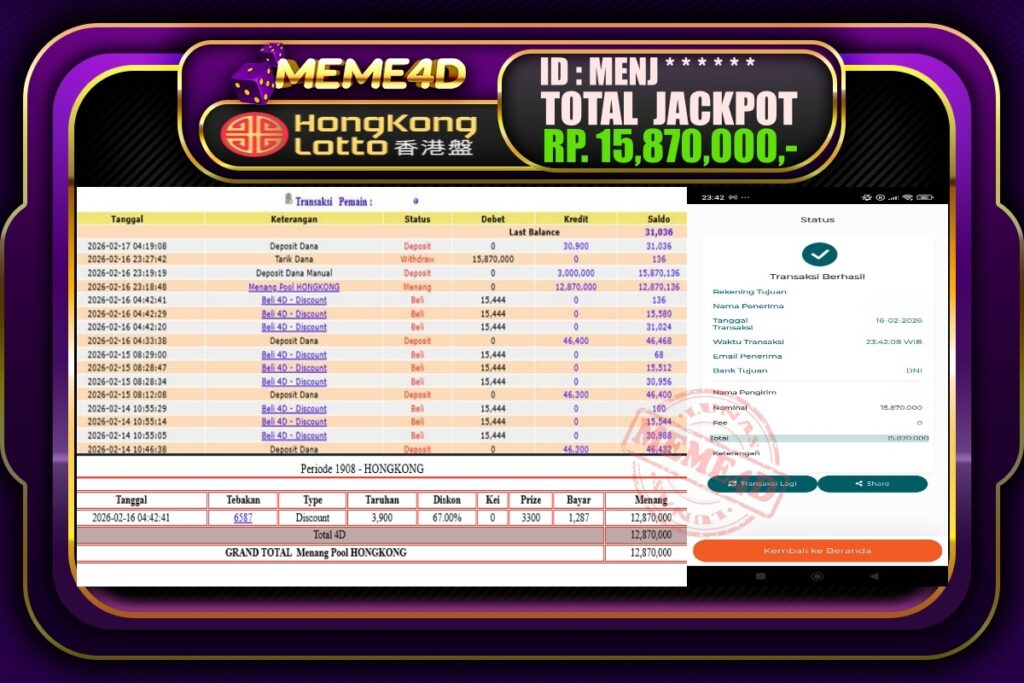 Bukti Jp MEME4D Togel Online 17 February 2026