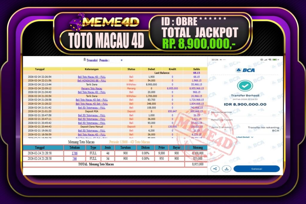 Bukti Jp MEME4D Togel Online 25 February 2026