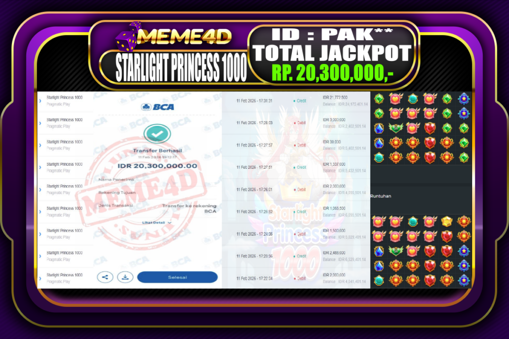 Bukti Jp MEME4D Slot Online 11 February 2026