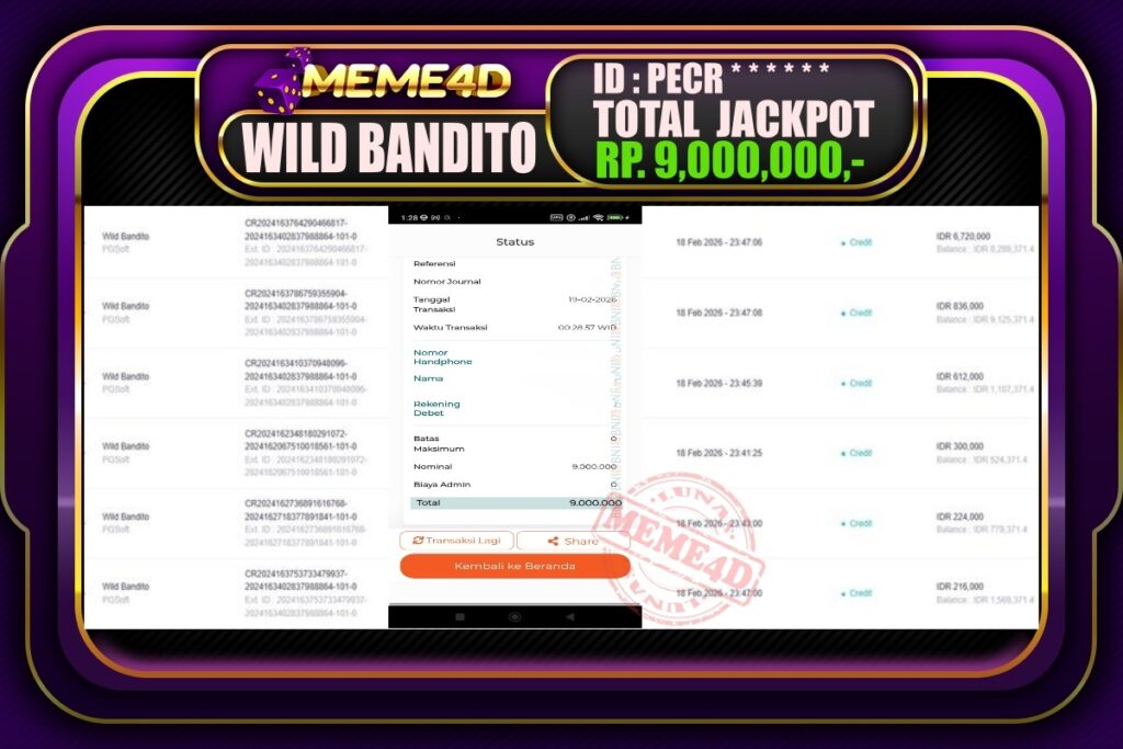 Bukti Jp MEME4D Slot Online 19 February 2026