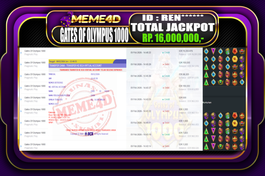 Bukti Jp MEME4D Slot Online 09 February 2026