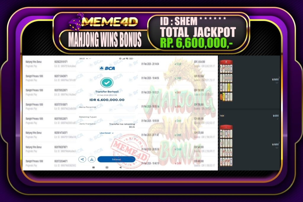 Bukti Jp MEME4D Slot Online 02 February 2026