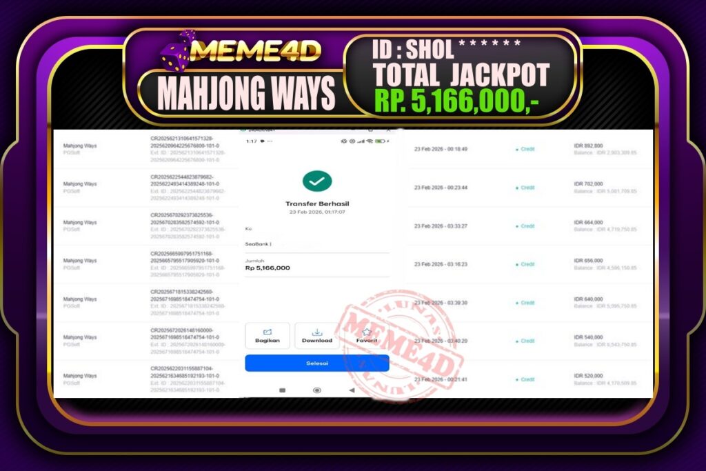 Bukti Jp MEME4D Slot Online 23 February 2026