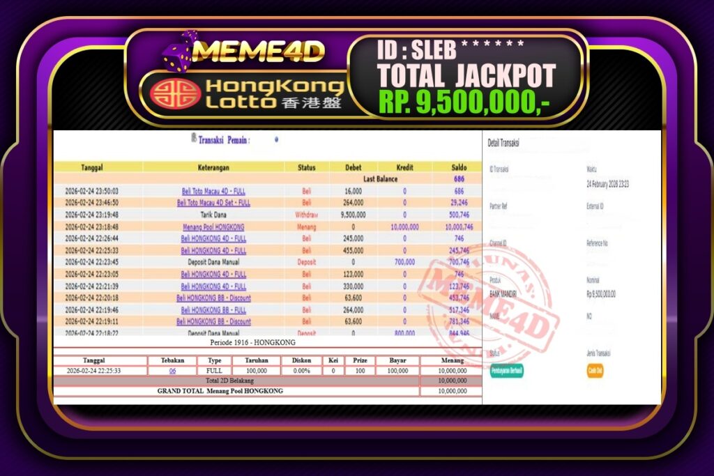 Bukti Jp MEME4D Togel Online 25 February 2026