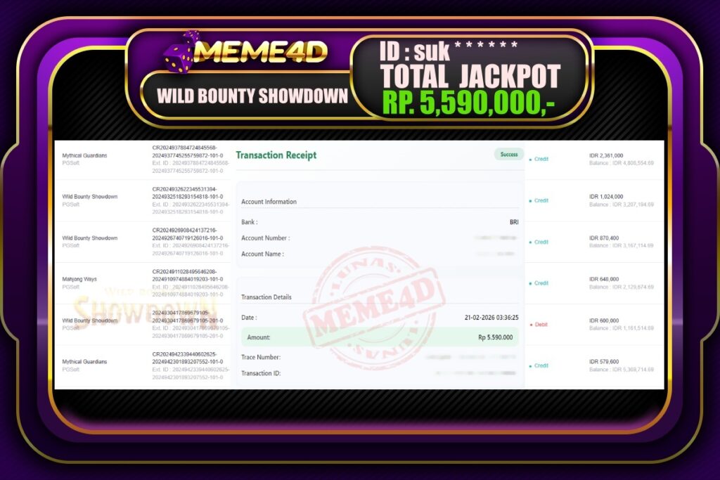 Bukti Jp MEME4D Slot Online 21 February 2026