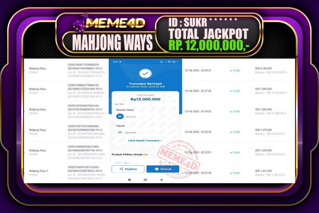 Bukti Jp MEME4D Slot Online 12 February 2026