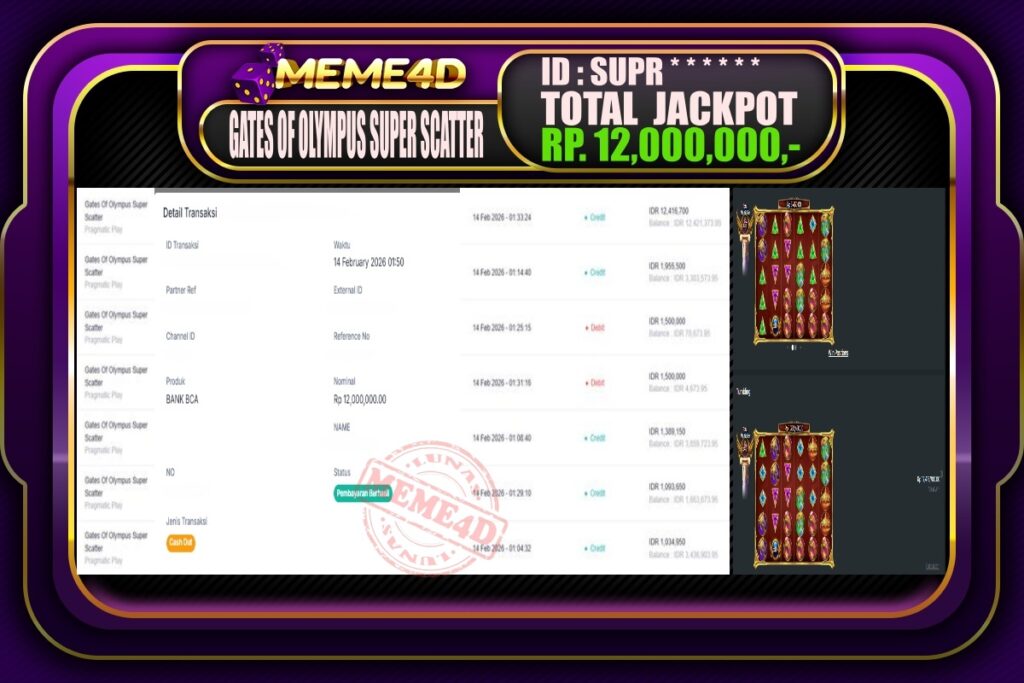 Bukti Jp MEME4D Slot Online 14 February 2026