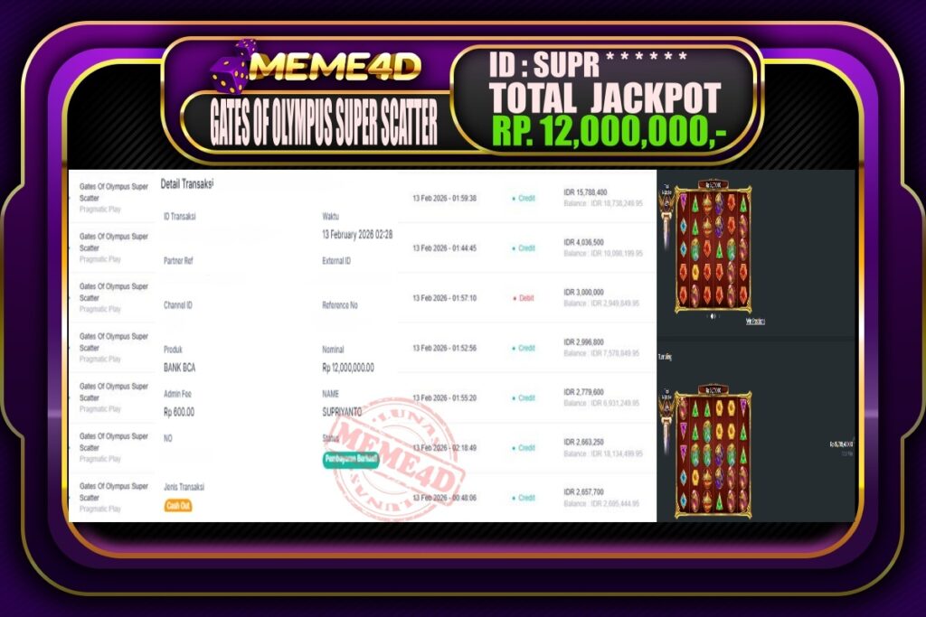 Bukti Jp MEME4D Slot Online 13 February 2026