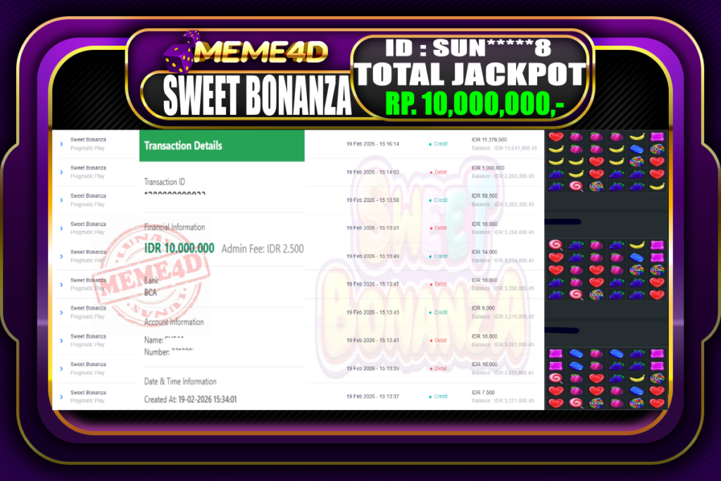 Bukti Jp MEME4D Slot Online 19 February 2026