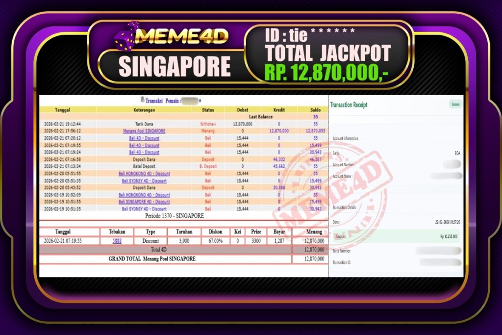 Bukti Jp MEME4D Togel Online 21 February 2026