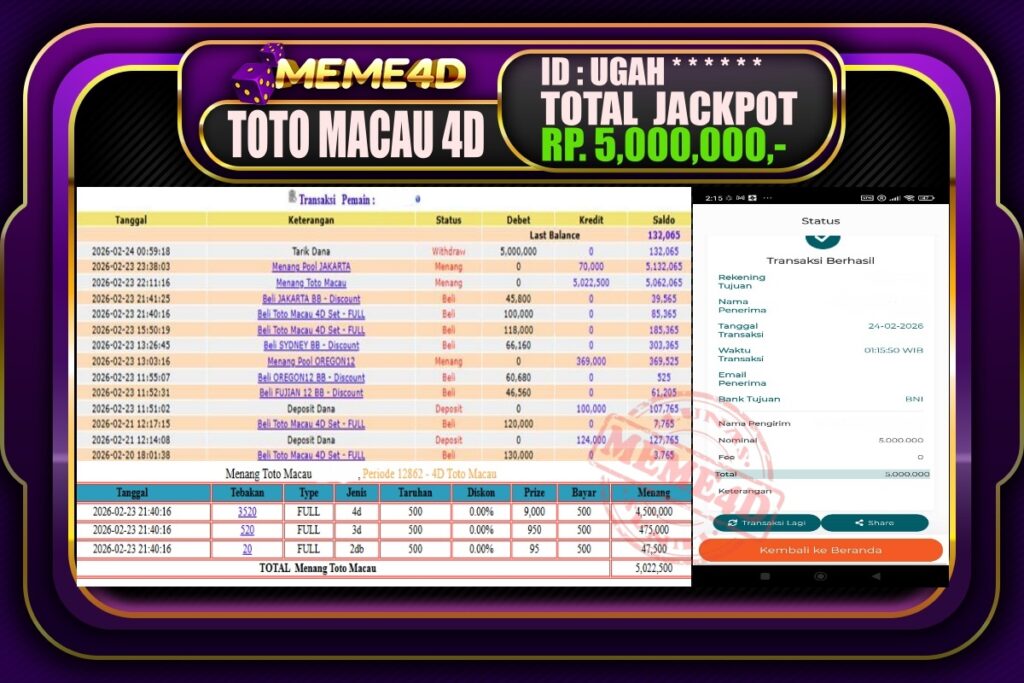 Bukti Jp MEME4D Togel Online 24 February 2026