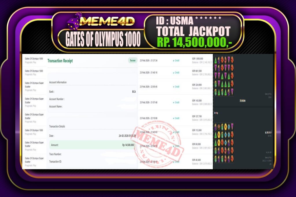 Bukti Jp MEME4D Slot Online 24 February 2026