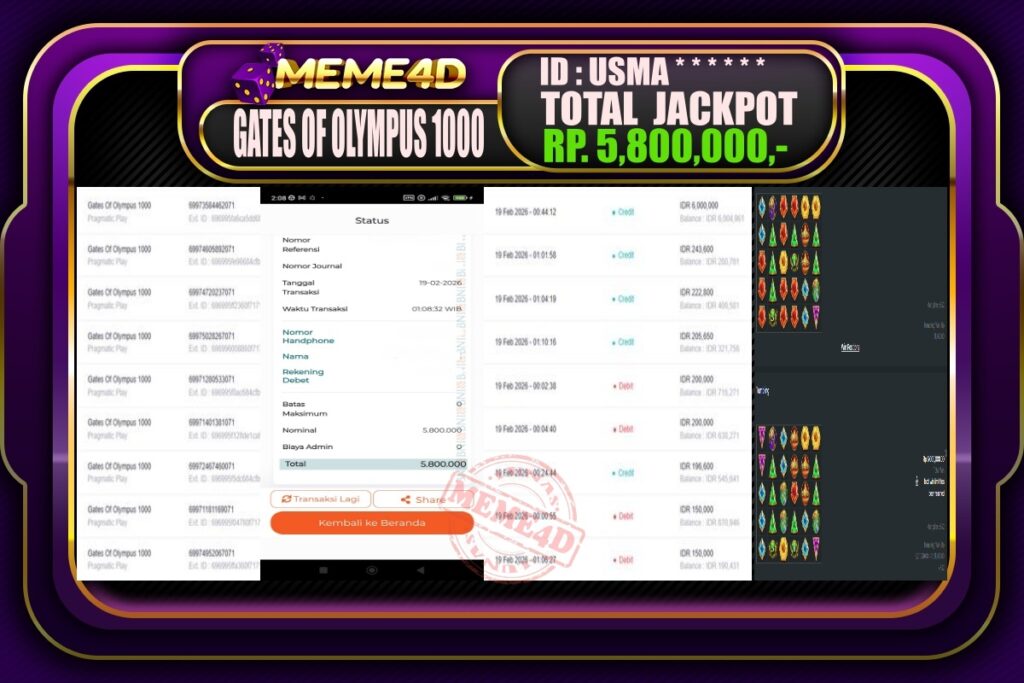 Bukti Jp MEME4D Slot Online 19 February 2026