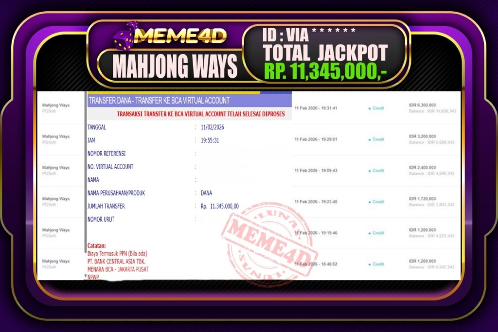 Bukti Jp MEME4D Slot Online 12 February 2026