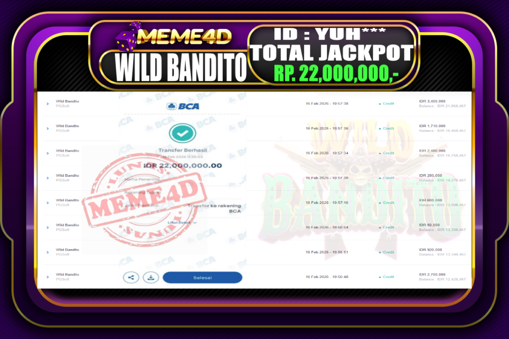 Bukti Jp MEME4D Slot Online 16 February 2026