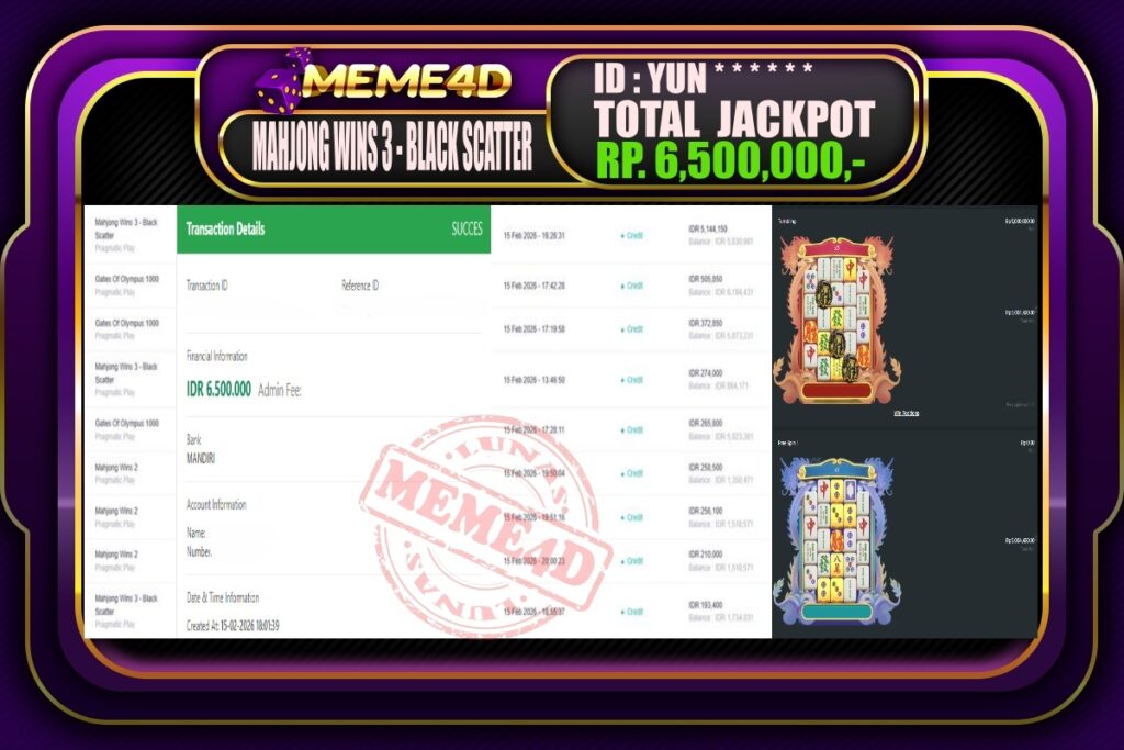 Bukti Jp MEME4D Slot Online 16 February 2026