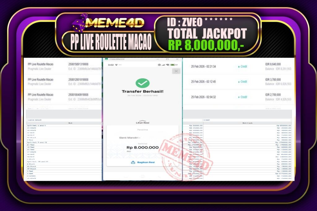 Bukti Jp MEME4D Casino Online 25 February 2026