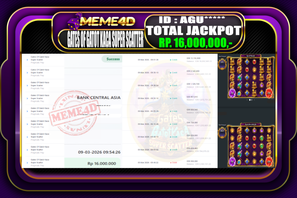 Bukti Jp MEME4D Slot Online 09 March 2026