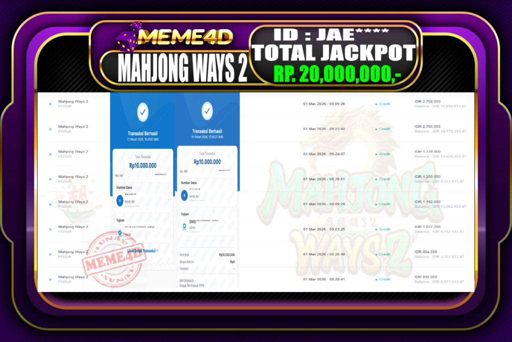 Bukti Jp MEME4D Slot Online 01 March 2026