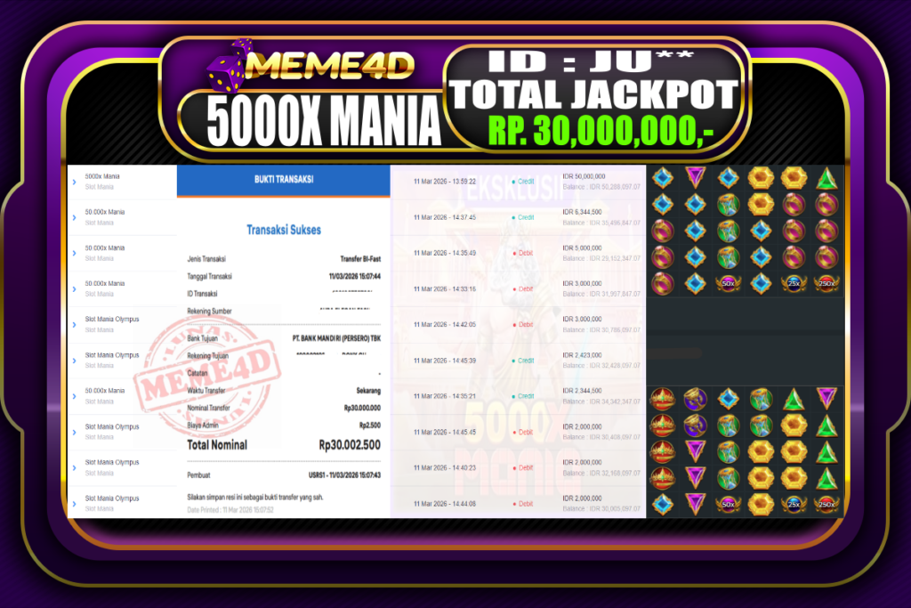 Bukti Jp MEME4D Slot Online 11 March 2026