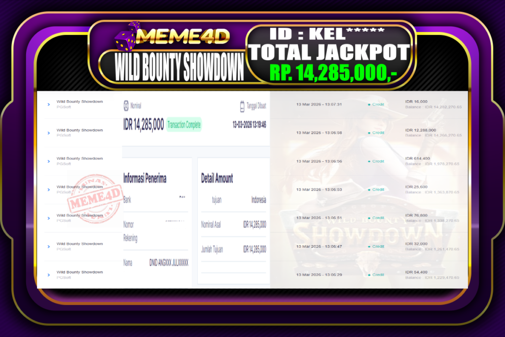 Bukti Jp MEME4D Slot Online 13 March 2026
