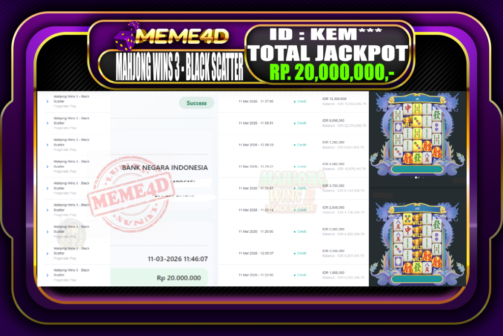 Bukti Jp MEME4D Slot Online 11 March 2026