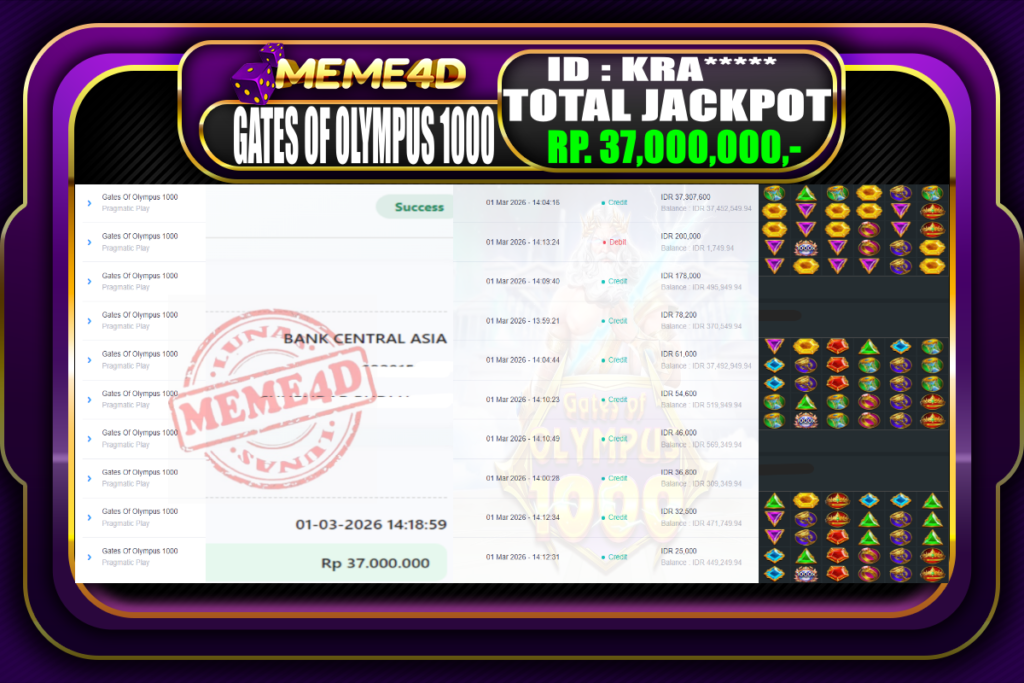 Bukti Jp MEME4D Slot Online 01 March 2026