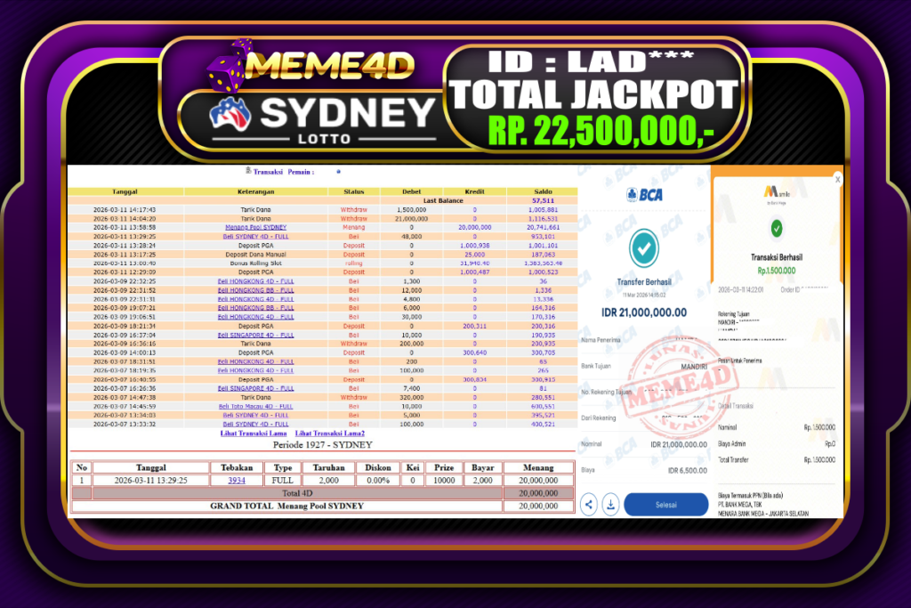 Bukti Jp MEME4D Togel Online 11 March 2026