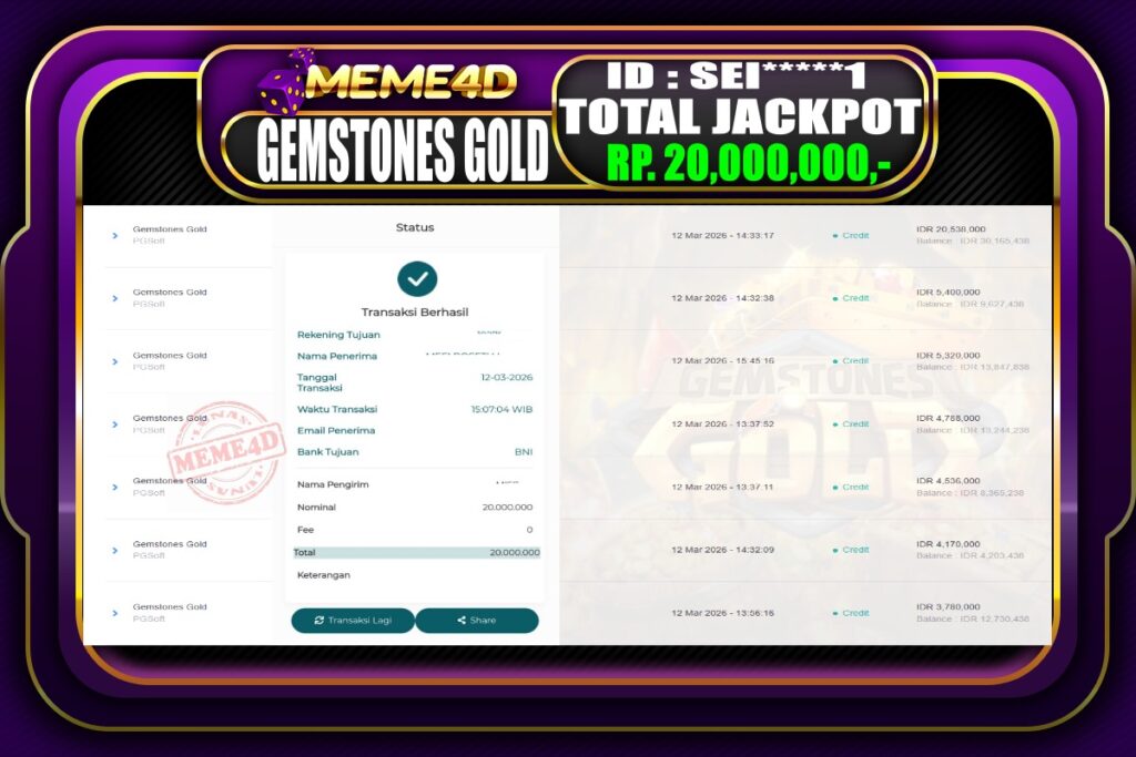 Bukti Jp MEME4D Slot Online 12 March 2026