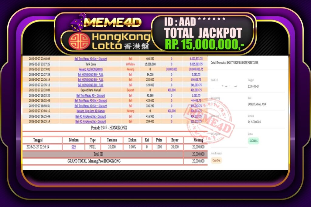 Bukti Jp MEME4D Togel Online 28 March 2026
