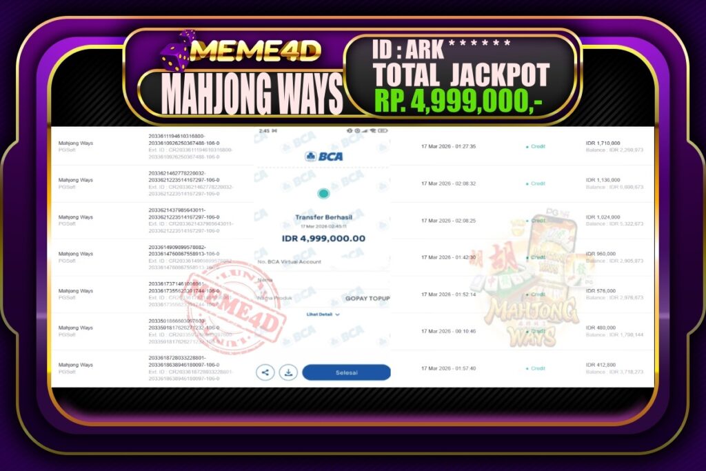 Bukti Jp MEME4D Slot Online 17 March 2026