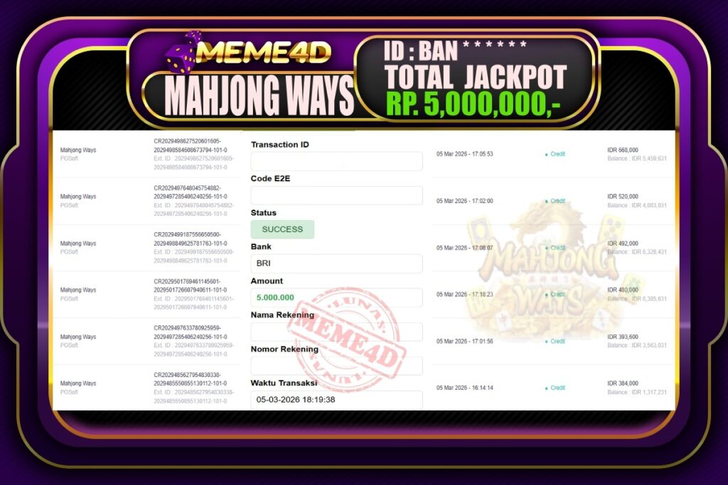 Bukti Jp MEME4D Slot Online 06 March 2026