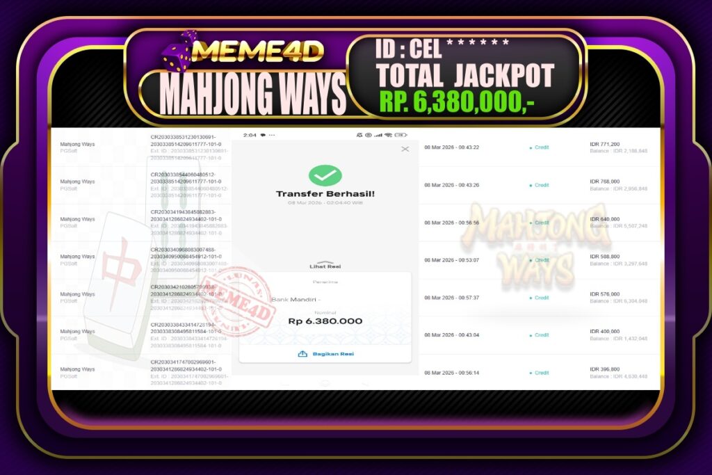 Bukti Jp MEME4D Slot Online 08 March 2026