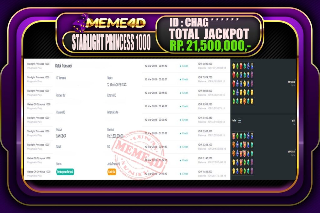 Bukti Jp MEME4D Slot Online 12 March 2026