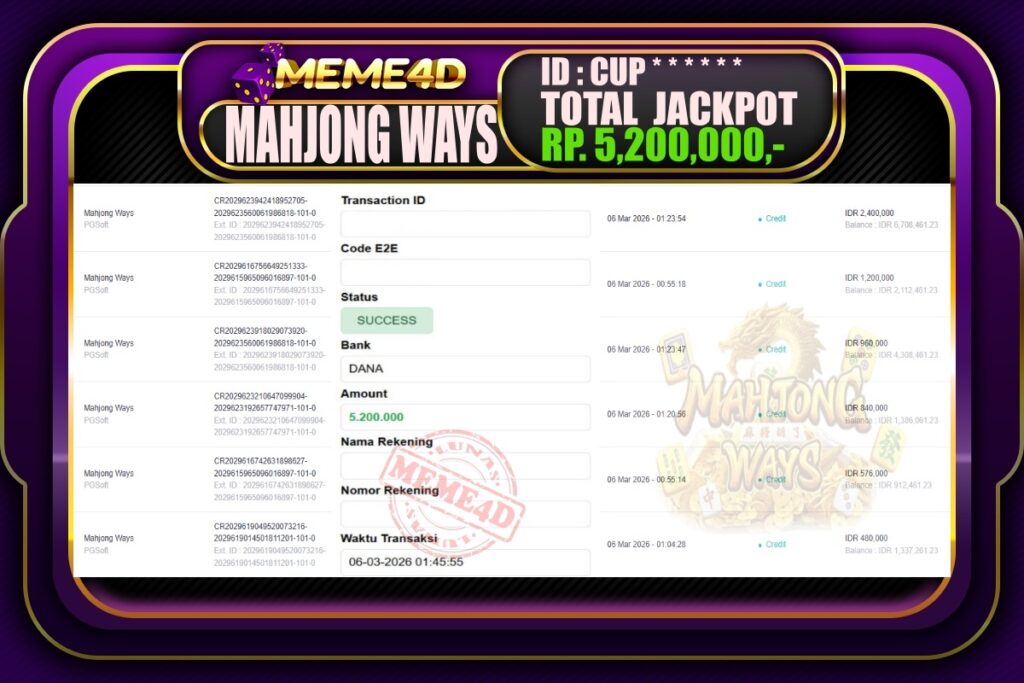 Bukti Jp MEME4D Slot Online 06 March 2026