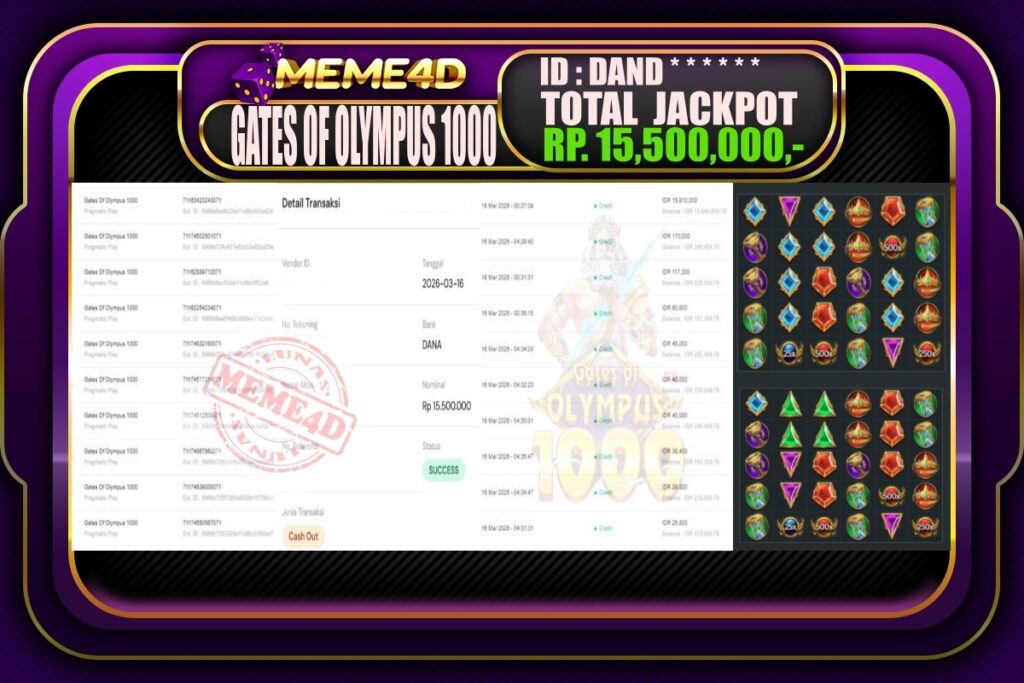 Bukti Jp MEME4D Slot Online 16 March 2026