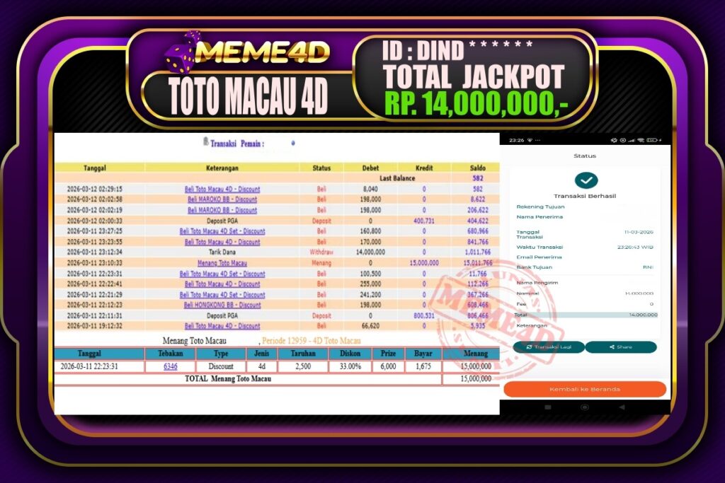 Bukti Jp MEME4D Togel Online 12 March 2026