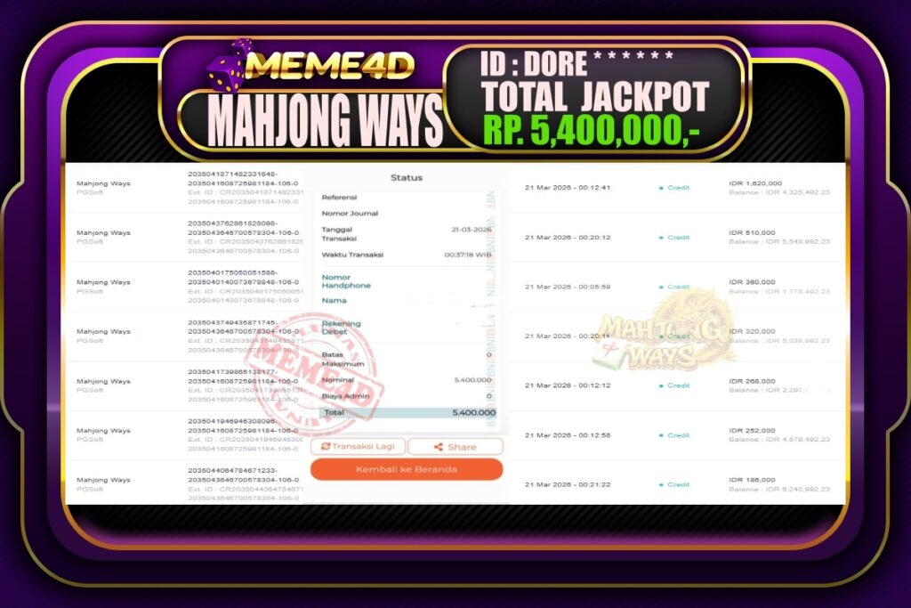 Bukti Jp MEME4D Slot Online 21 March 2026