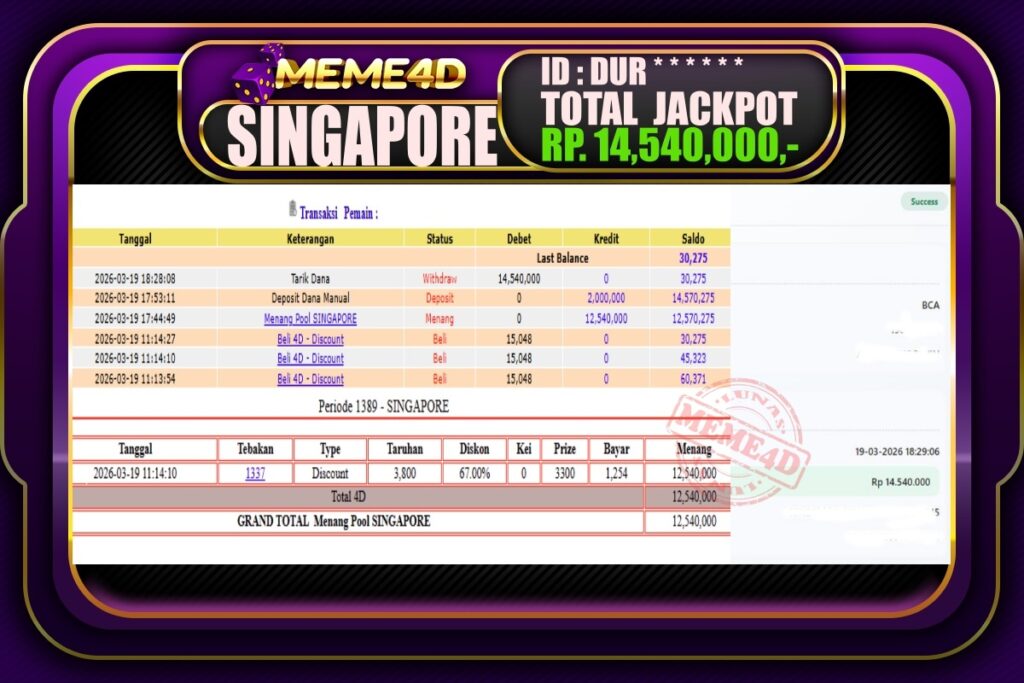 Bukti Jp MEME4D Togel Online 20 March 2026