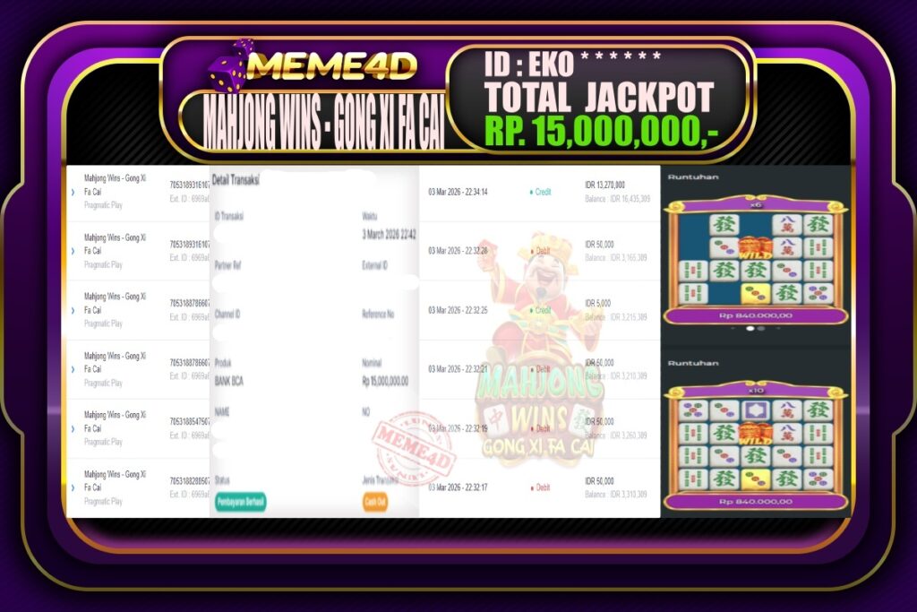 Bukti Jp MEME4D Slot Online 04 March 2026