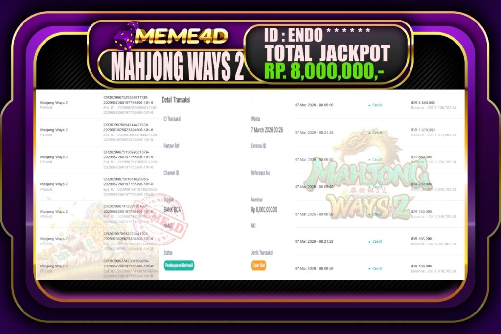 Bukti Jp MEME4D Slot Online 07 March 2026