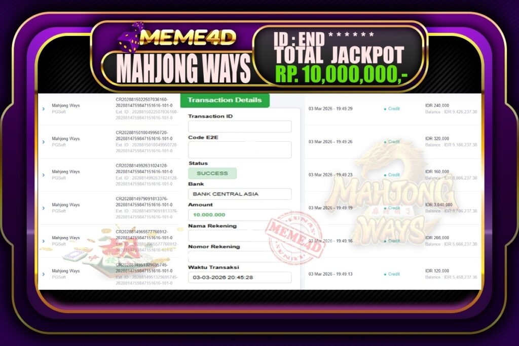 Bukti Jp MEME4D Slot Online 04 March 2026