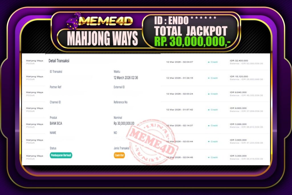 Bukti Jp MEME4D Slot Online 12 March 2026